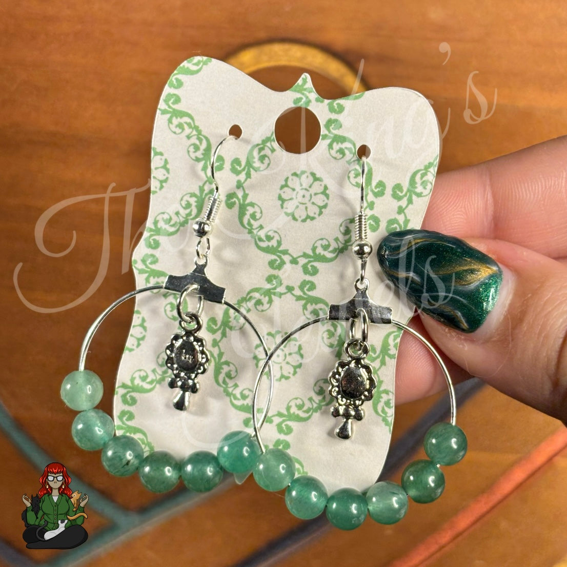 Riona - Green Quartz & Silver Charm Earrings!