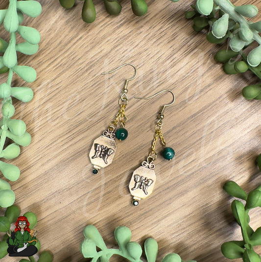 Gladys - Green Tigers Eye & Butterfly Vintage Style Earrings!