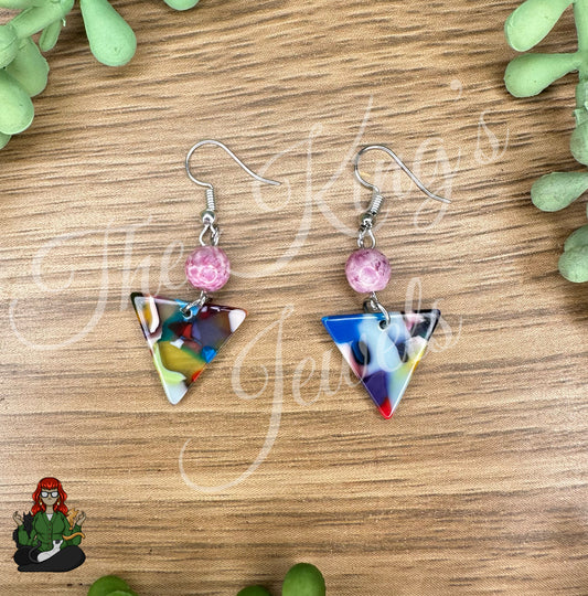 Katie - Triangular Rainbow & Purple Bead Earrings!