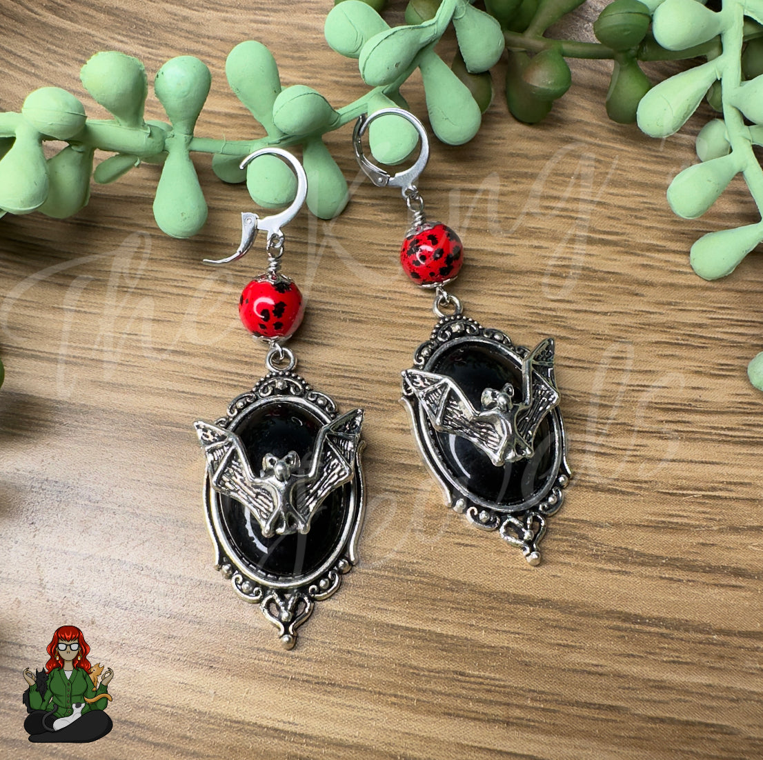 Katie - Red & Black Gothic Style Bat Earrings!