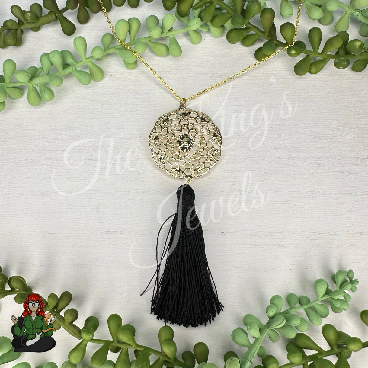 Black Tassel Medallion Necklace!