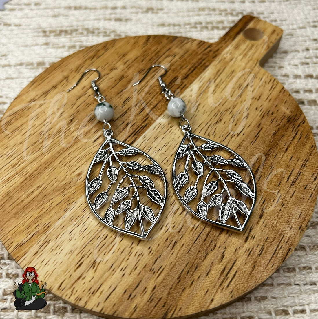 Katie - Oversized Leaf & Moss Agate Bead Earrings!