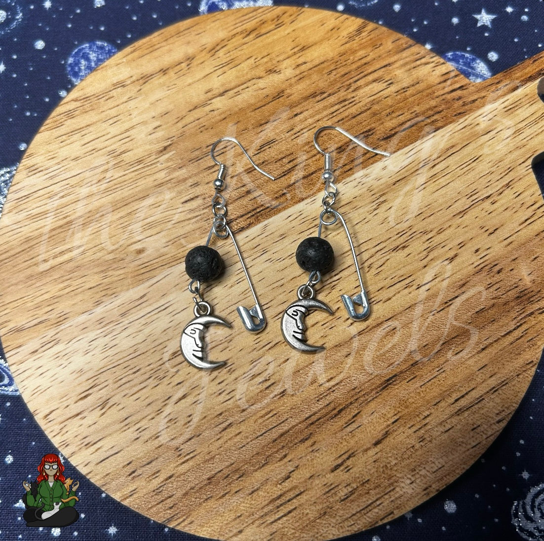 Raven - Moon Charm & Lava Stone Earrings!