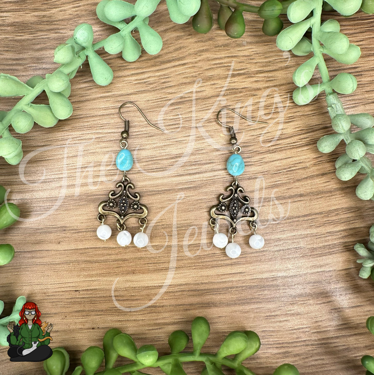 Freya - Chandelier Turquoise & Dainty White Beaded Earrings!