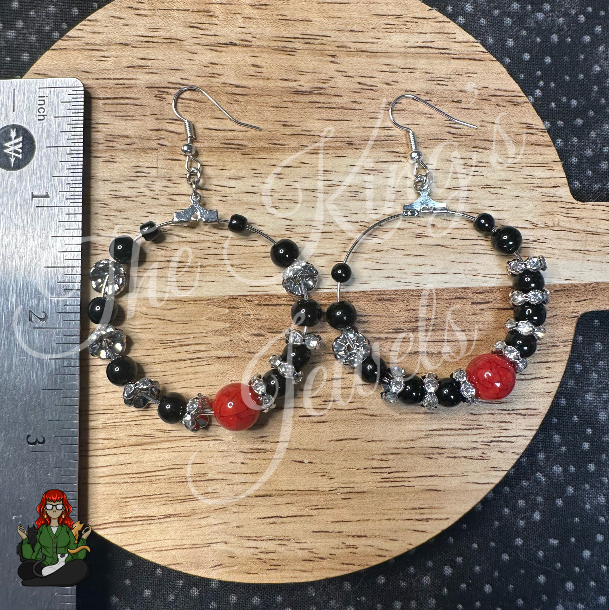 Riona - Black & Red Glass Bead Earrings!