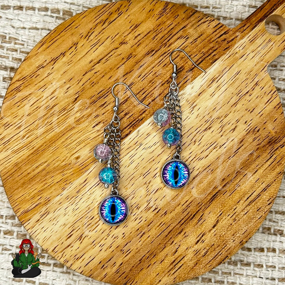 Gladys - Blue Eye & Purple Bead Earrings!