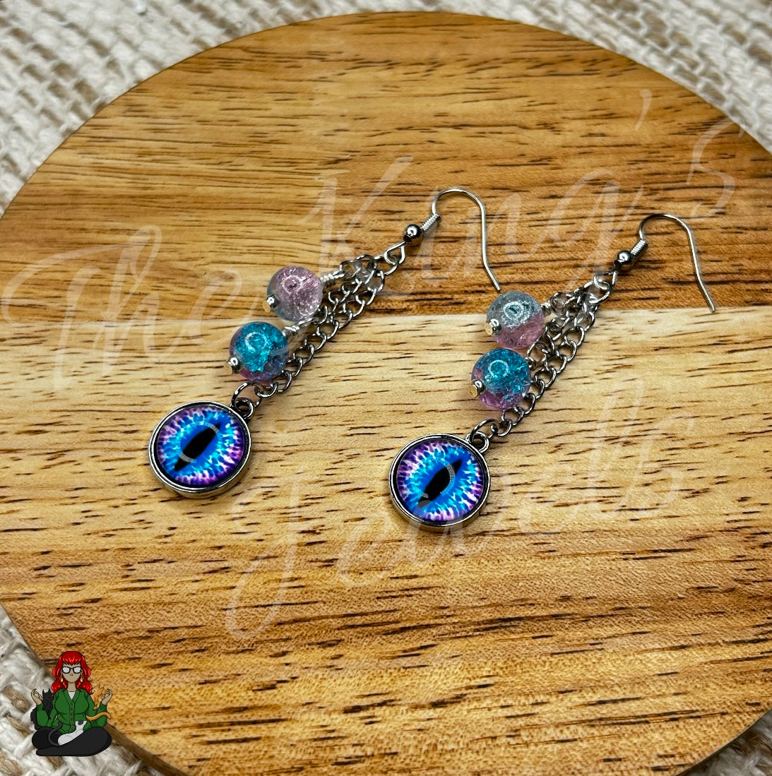 Gladys - Blue Eye & Purple Bead Earrings!