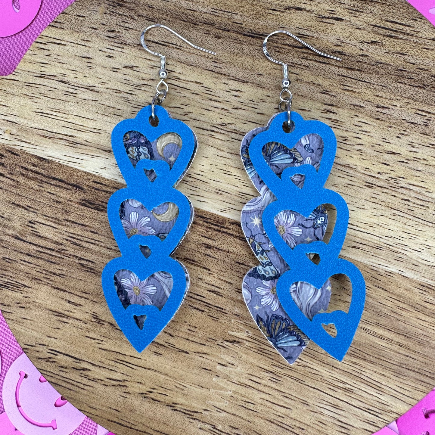 Violet - Blue & Lunar Moth Print Double Layer Earrings!