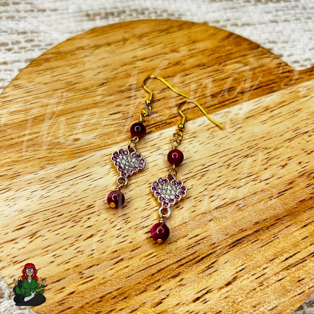 Amelia - Pink Tiger's Eye & Heart Earrings!