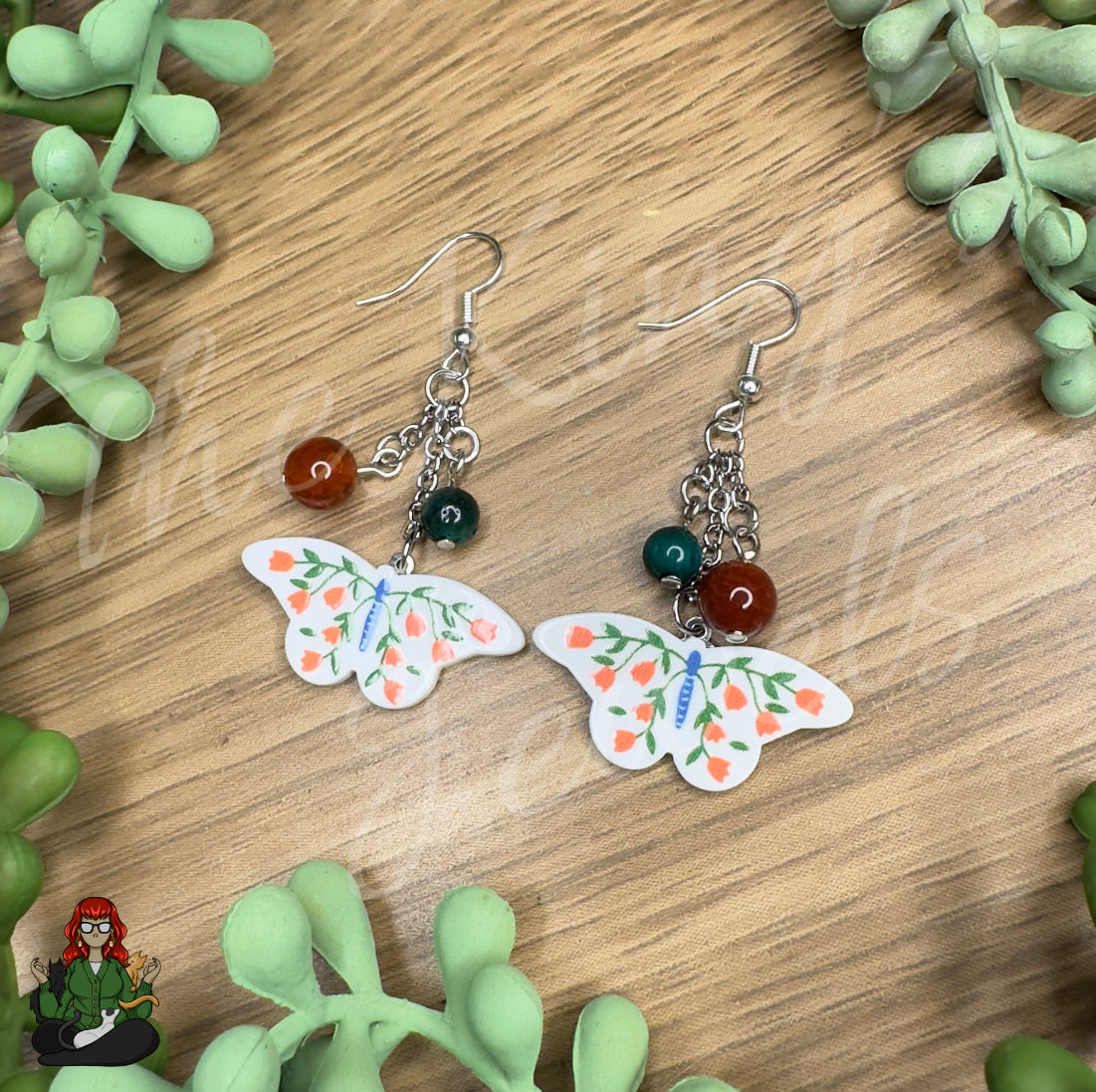 Gladys - Butterfly, Green Tiger's Eye, & Imperial Fire Jasper Earrings!