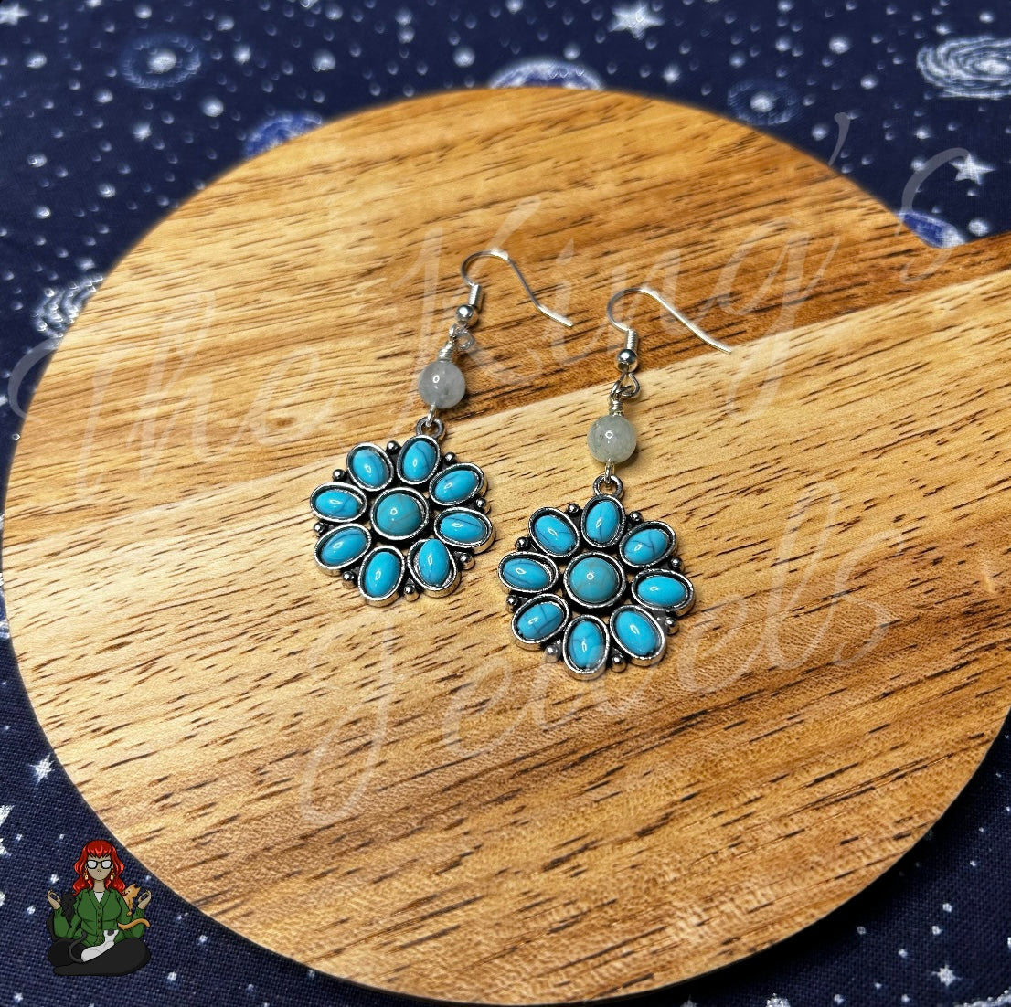 Katie - Teal Flower & Bead Earrings!