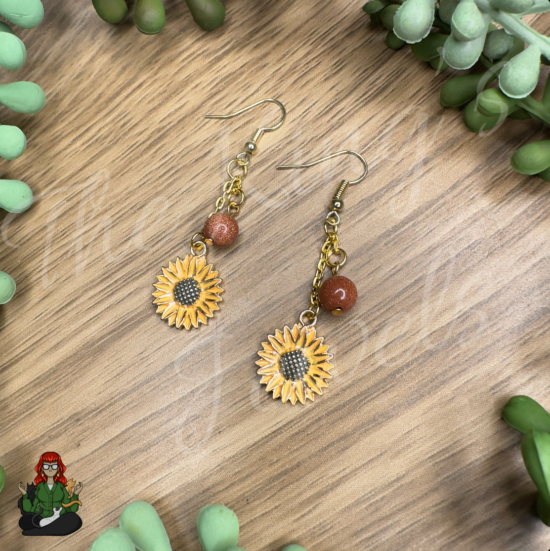 Gladys - Sunflower & Goldstone Earrings!