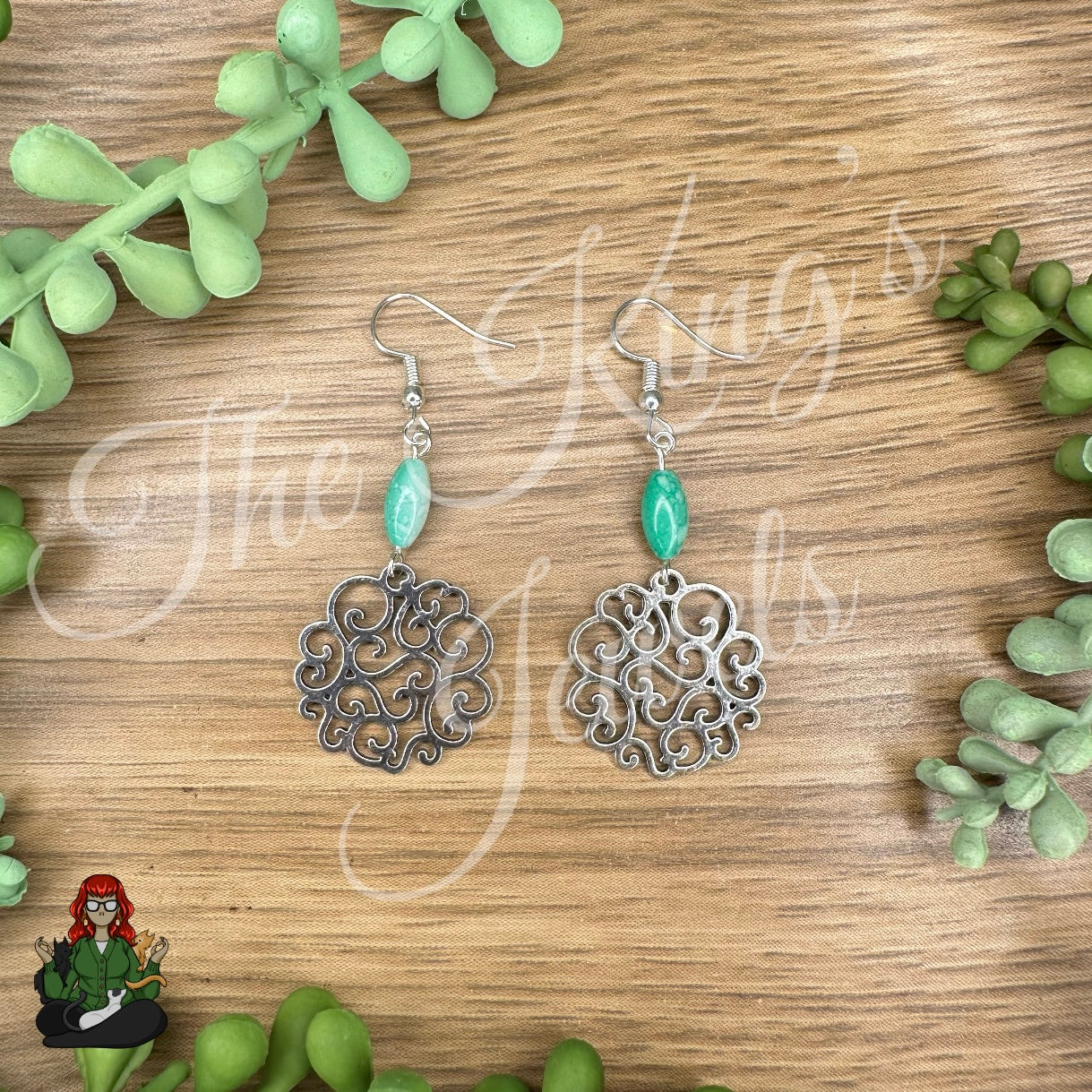 Katie - Green Bead & Medallion Earrings!