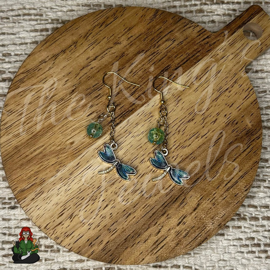 Gladys - Dragonfly and Crackle Bead Earrings!