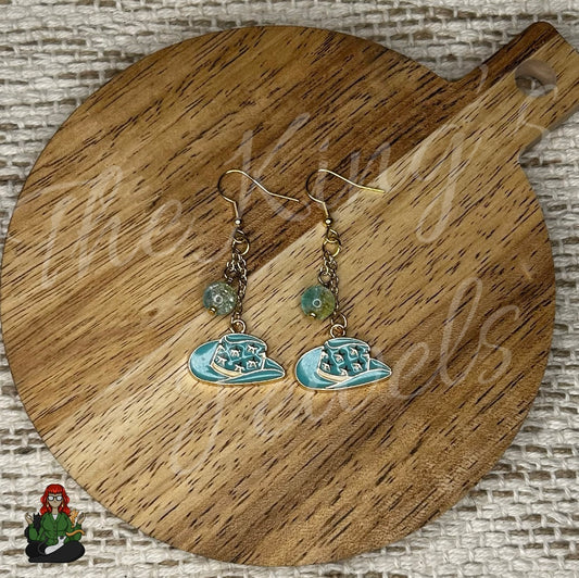 Gladys - Teal Cowgirl Charm & Crackle Bead Earrings!