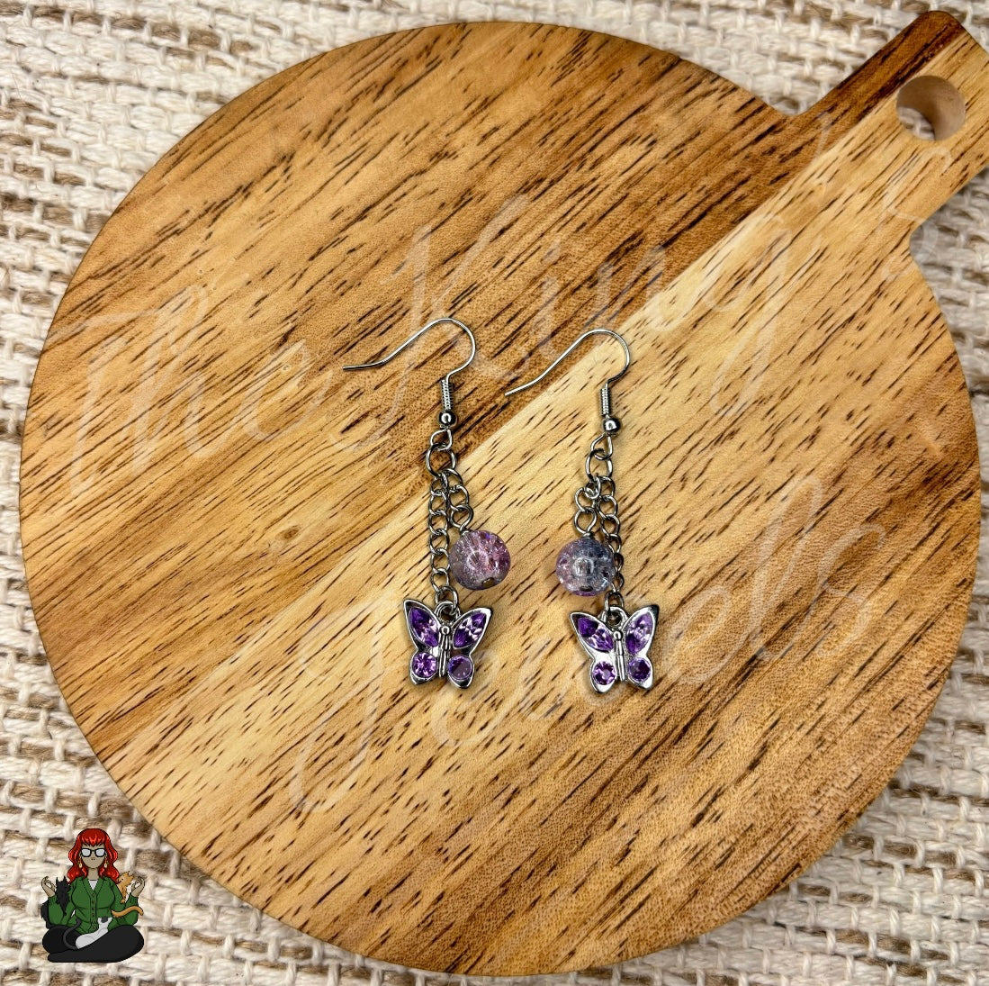 Gladys - Purple Butterfly & Bead Earrings!