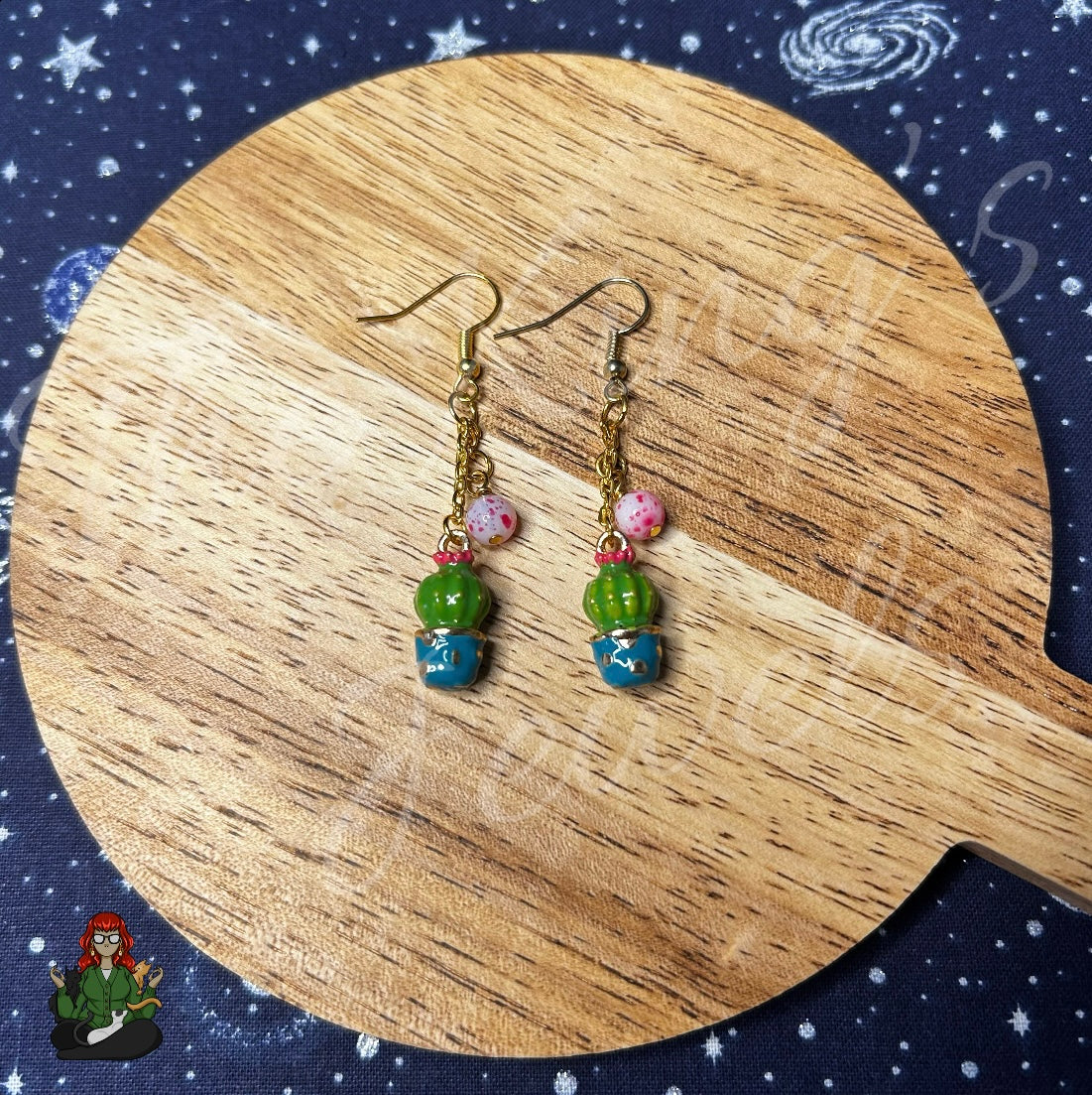 Gladys - Cacti & Splatter Neon Pink Bead Earrings!