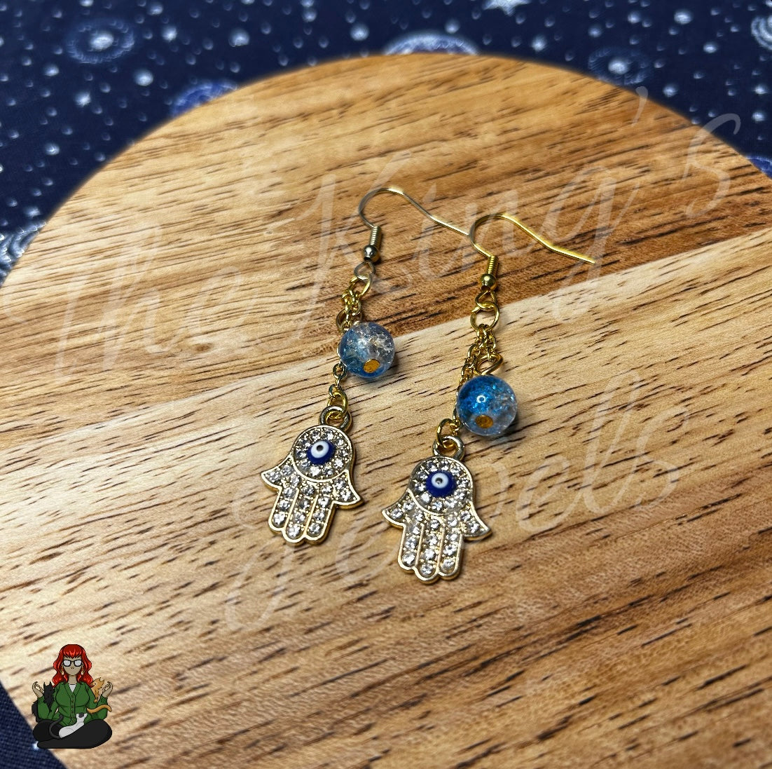 Gladys - Hamsa Hand & Blue Crackle Bead Earrings!