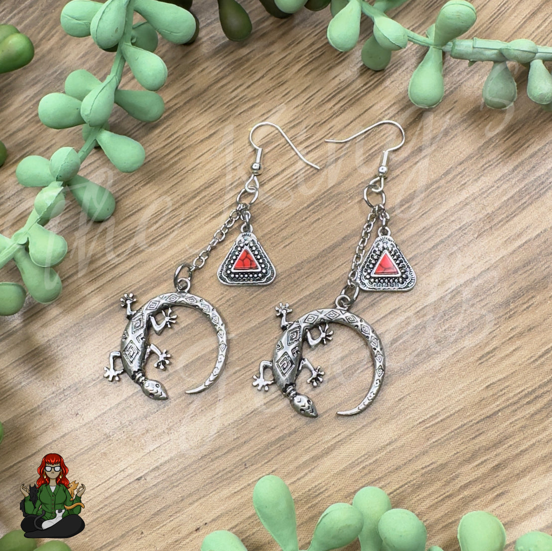 Gladys - Lizard & Triangular Charm Earrings!