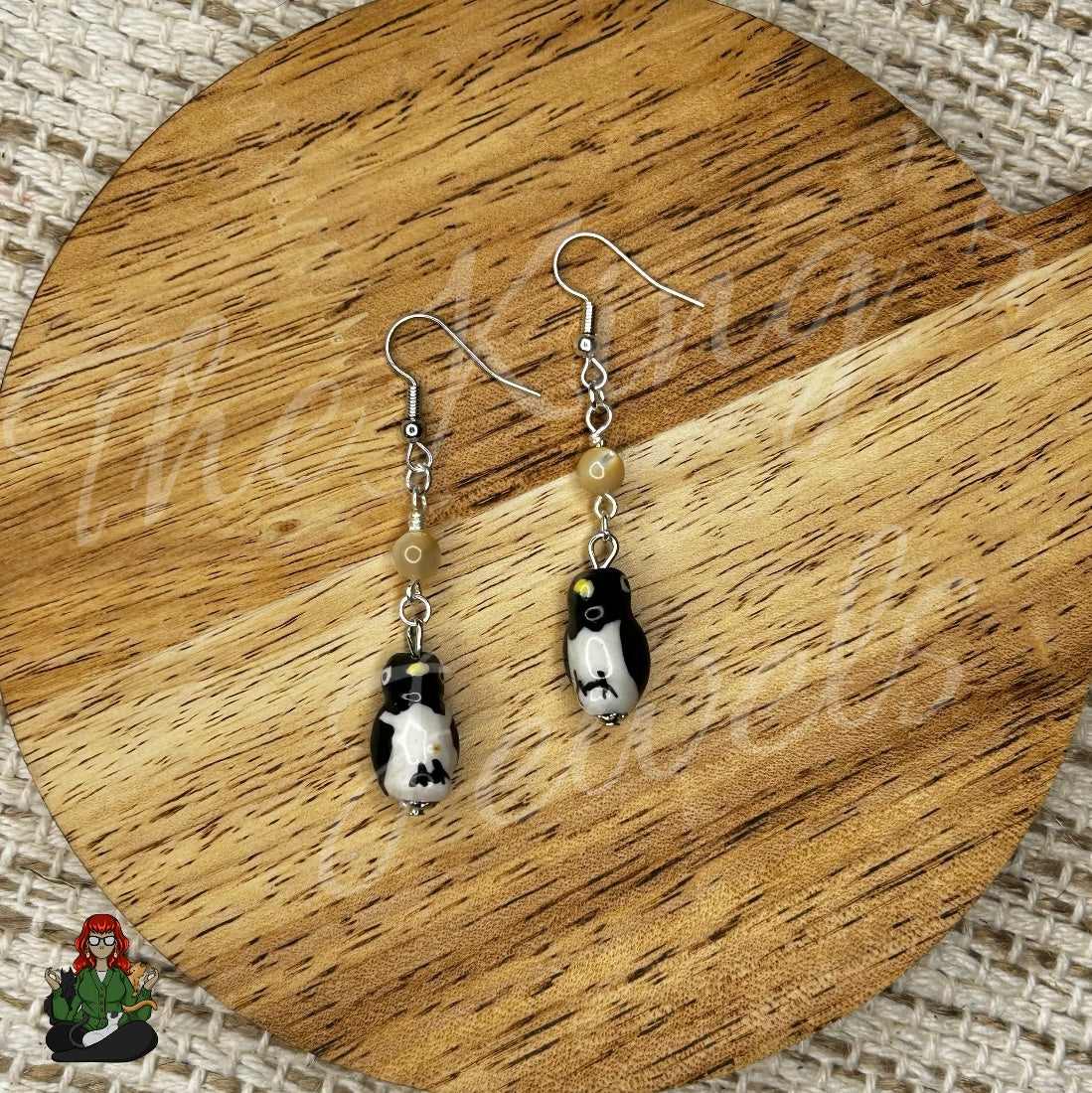 Katie - Penguin & Mother of Pearl Bead Earrings!