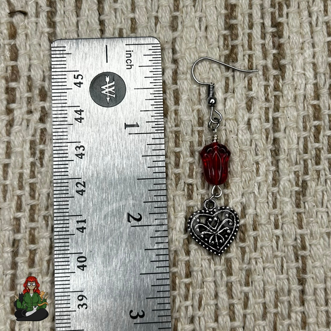 Katie - Red Flower Bead & Heart Earrings!