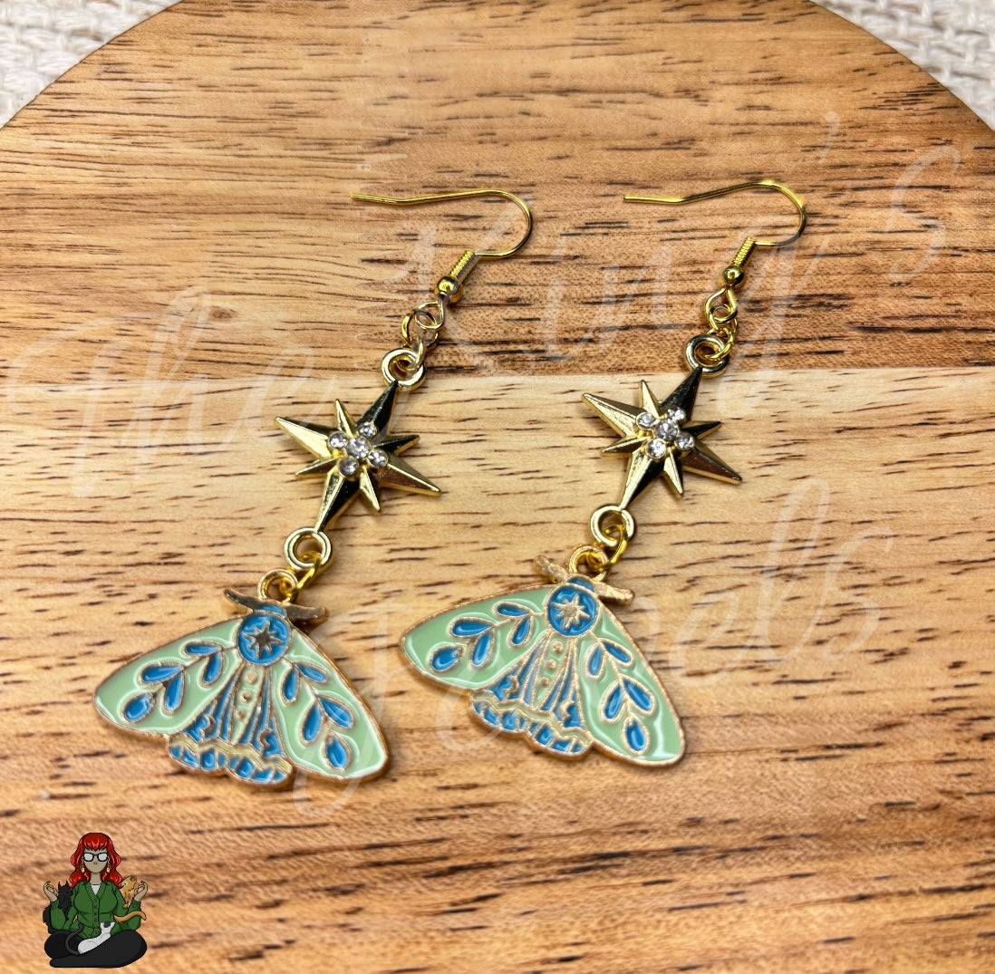 Katie - Star & Teal Moth Earrings!