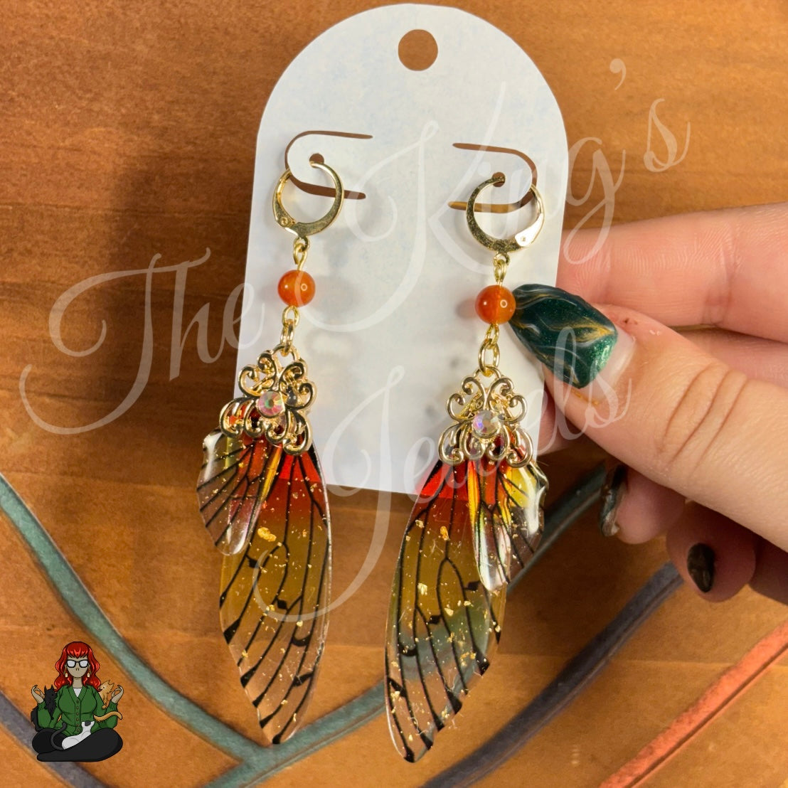 Katie - Fire Agate Bead & Resin Monarch Butterfly Earrings!