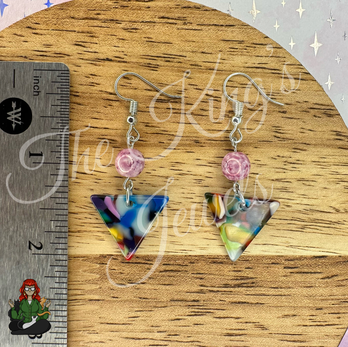 Katie - Triangular Rainbow & Purple Bead Earrings!