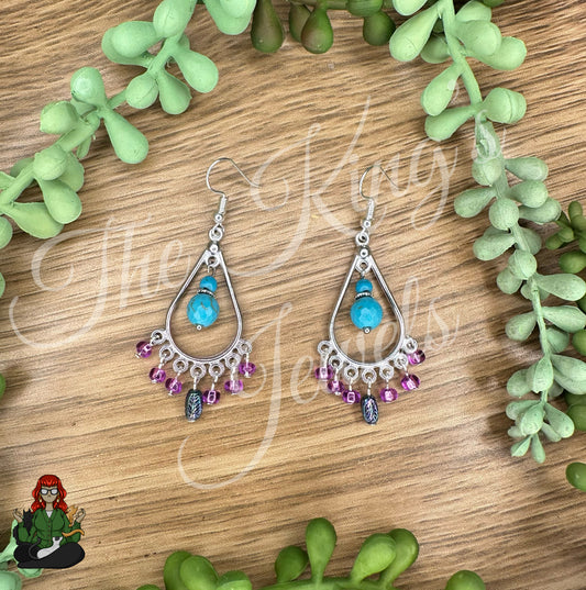 Freya - Chandelier Purple, Turquoise & Dainty Leaf Beaded Earrings!