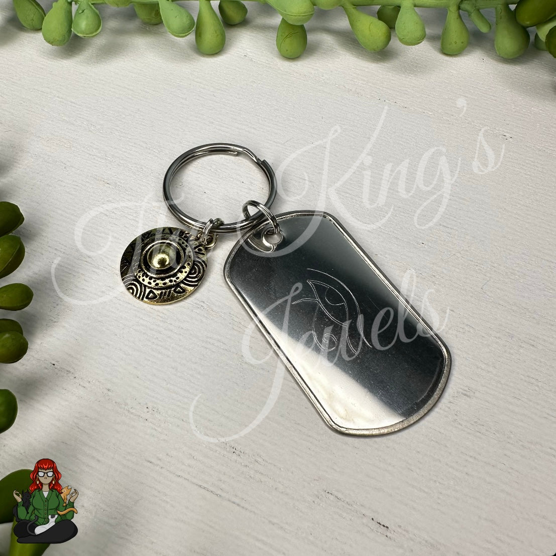 Hieroglyphic Inspired Eye Etched Dog Tag Keychains!