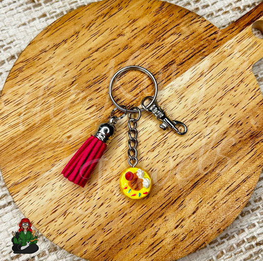 Morgan - Pink Tassel & Yellow Donut Keychain!