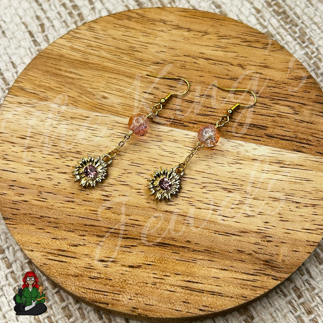 Katie - Gold Flower & Pink Bead Earrings!