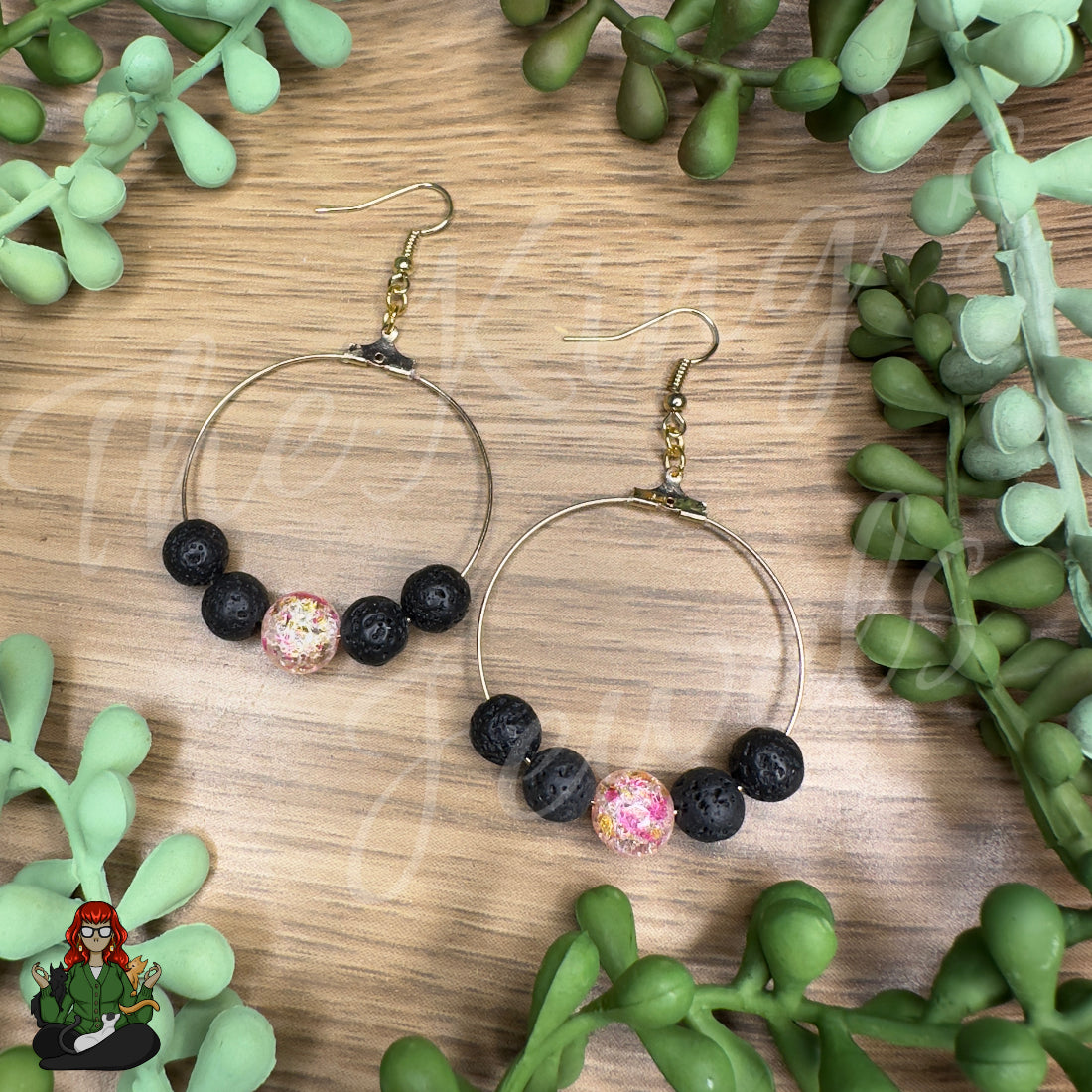 Riona - Black Lava Bead & Neon Glass Bead Earrings!