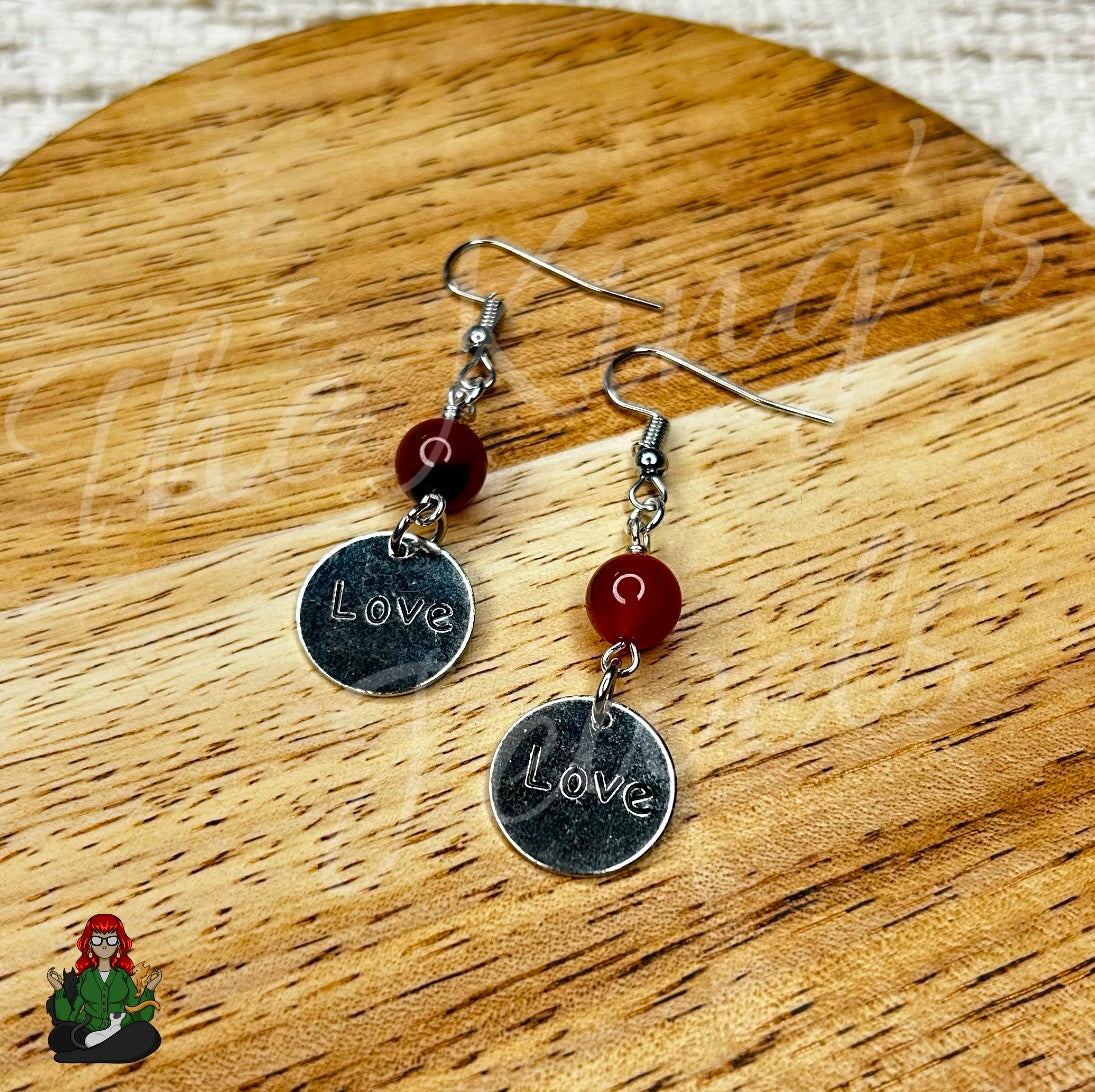 Gladys - "Love" Red Carnelian Bead Earrings!