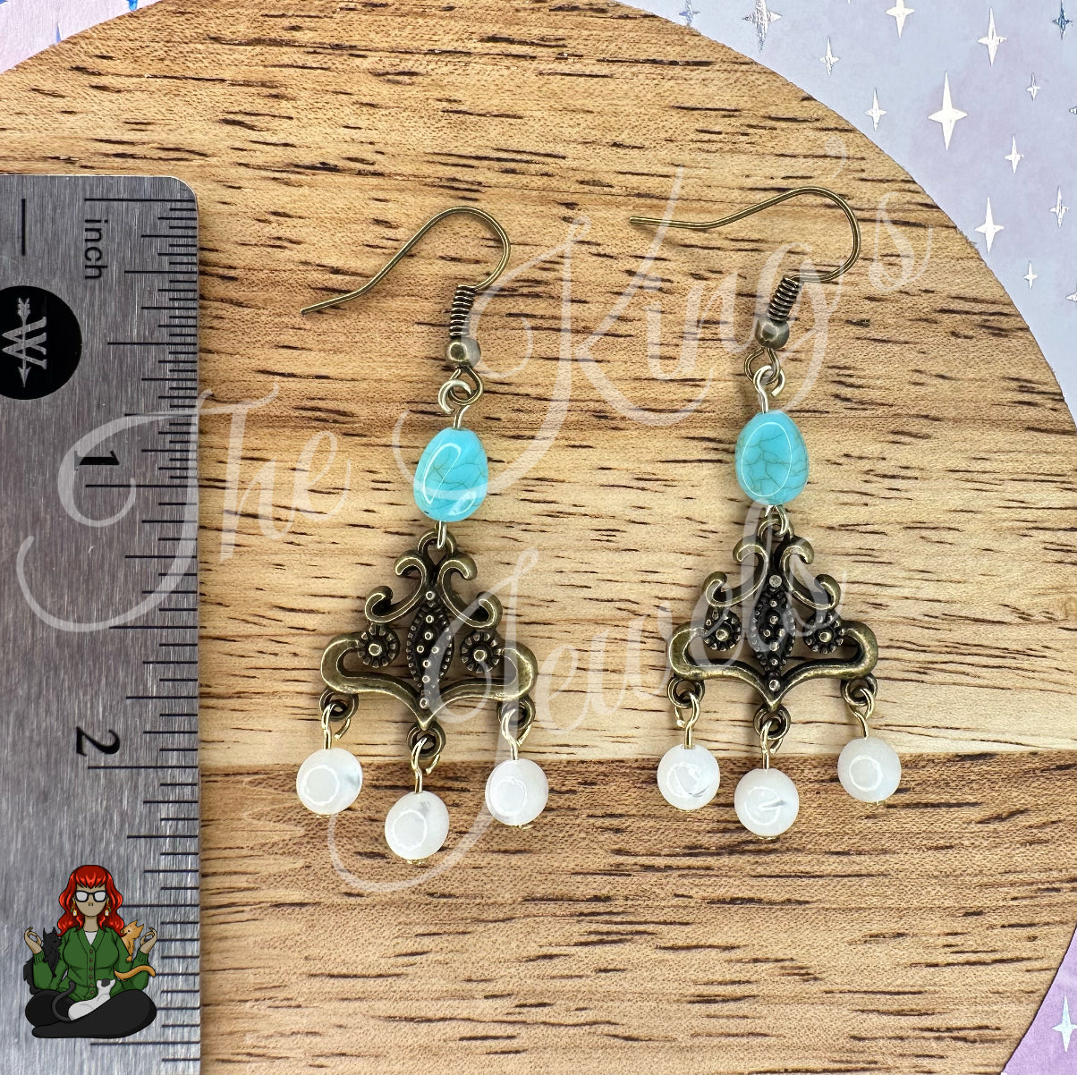 Freya - Chandelier Turquoise & Dainty White Beaded Earrings!