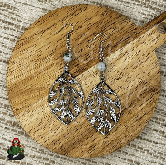 Katie - Oversized Leaf & Moss Agate Bead Earrings!