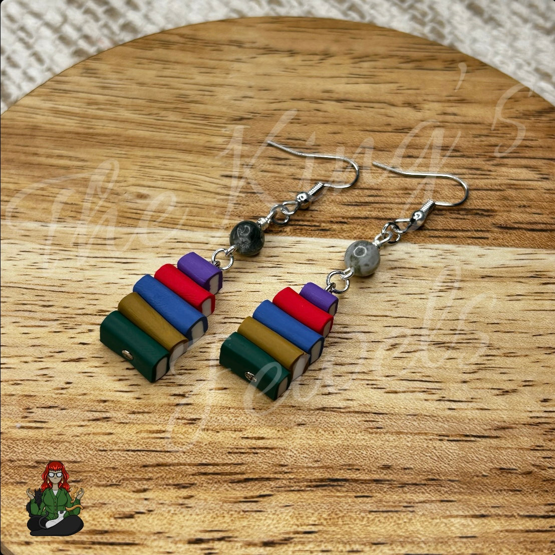 Katie - Book & Moss Agate Bead Earrings!