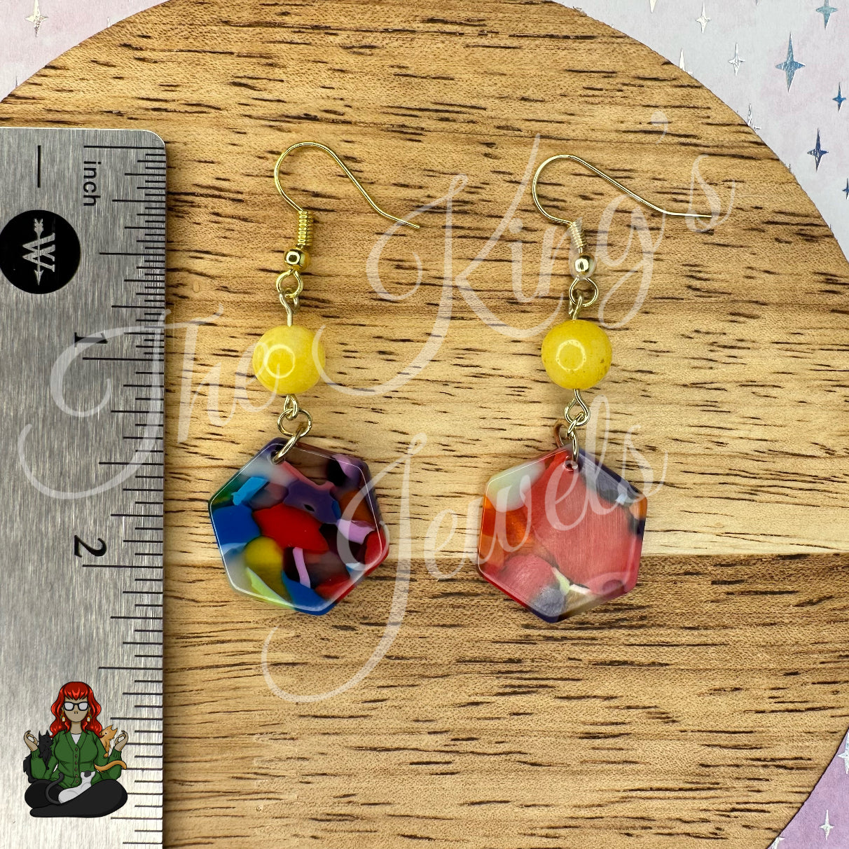 Katie - Rainbow Hexagon & Yellow Bead Earrings!