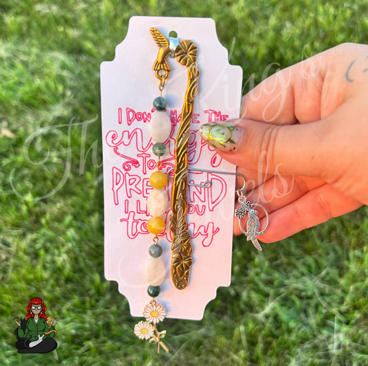 GwennaBelle - Double Daisy & Crystal Beaded Bookmark