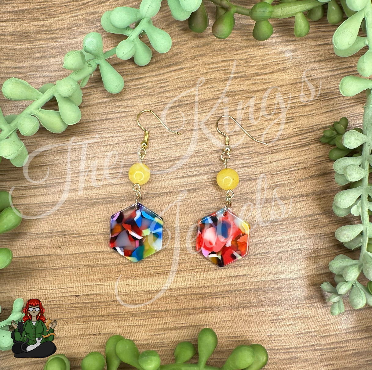 Katie - Rainbow Hexagon & Yellow Bead Earrings!