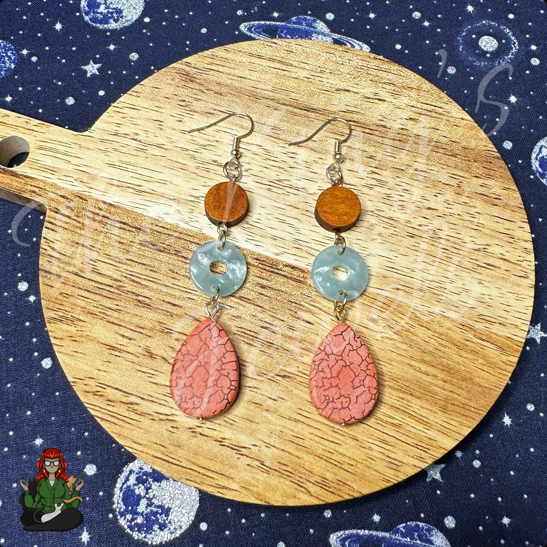 Amelia - Blue & Peachy Pink Earrings!