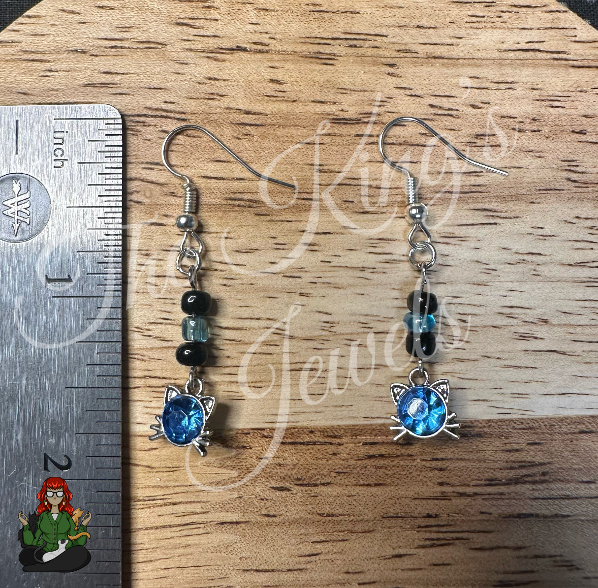 Katie - Blue Czech Bead Cat Earrings!