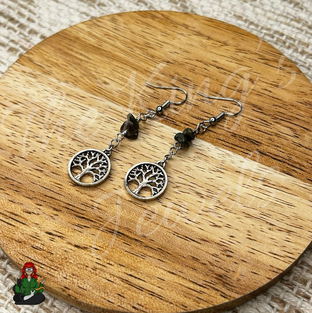 Katie - Dragon Bloodstone Chip Tree of Life Earrings!