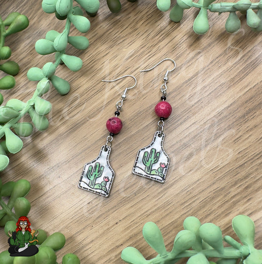 Katie - Pink Bead & Cacti Earrings!