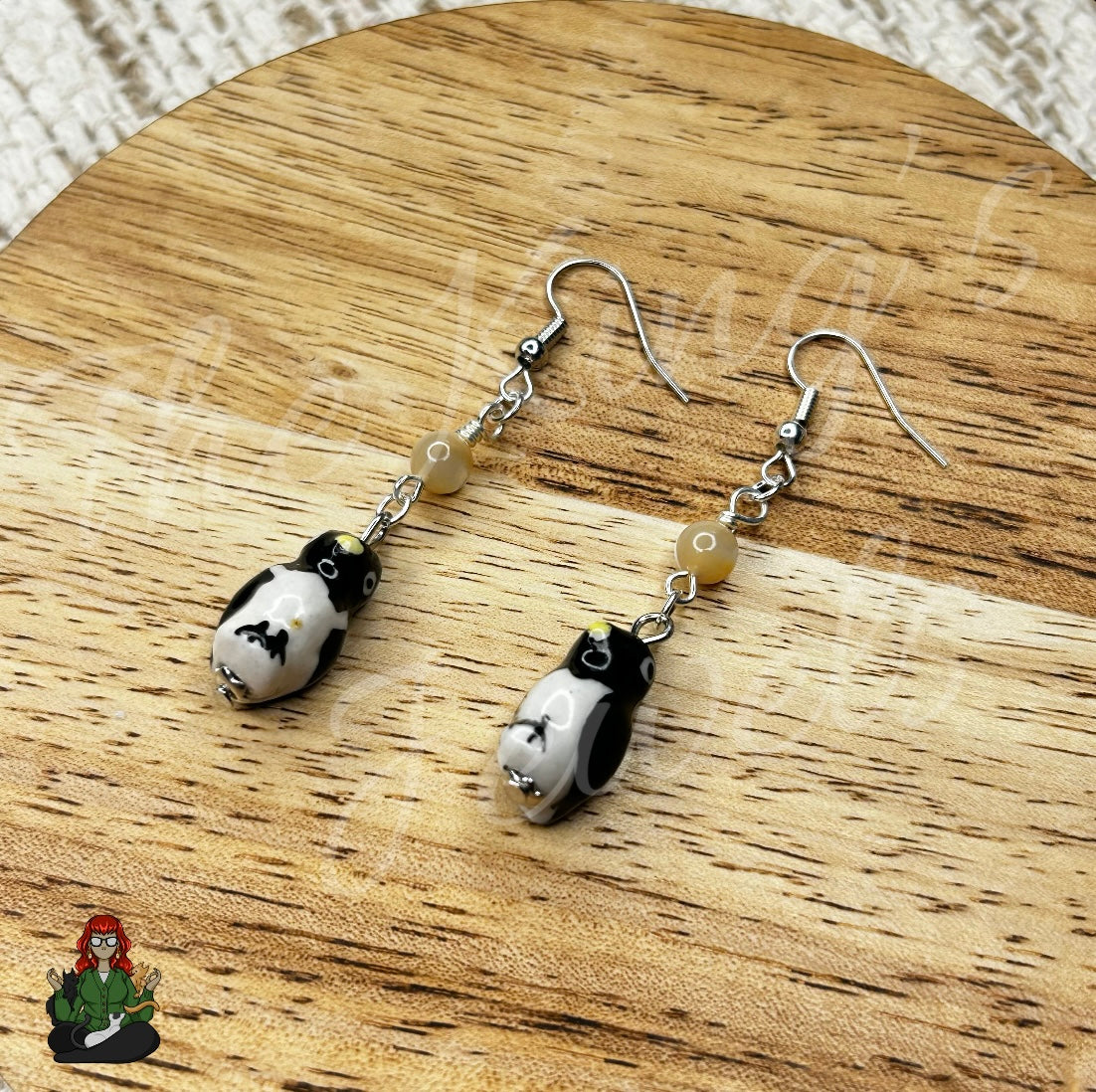 Katie - Penguin & Mother of Pearl Bead Earrings!