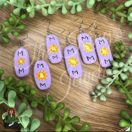 Arya - Purple "Mom" with Flower Clay Earrings!