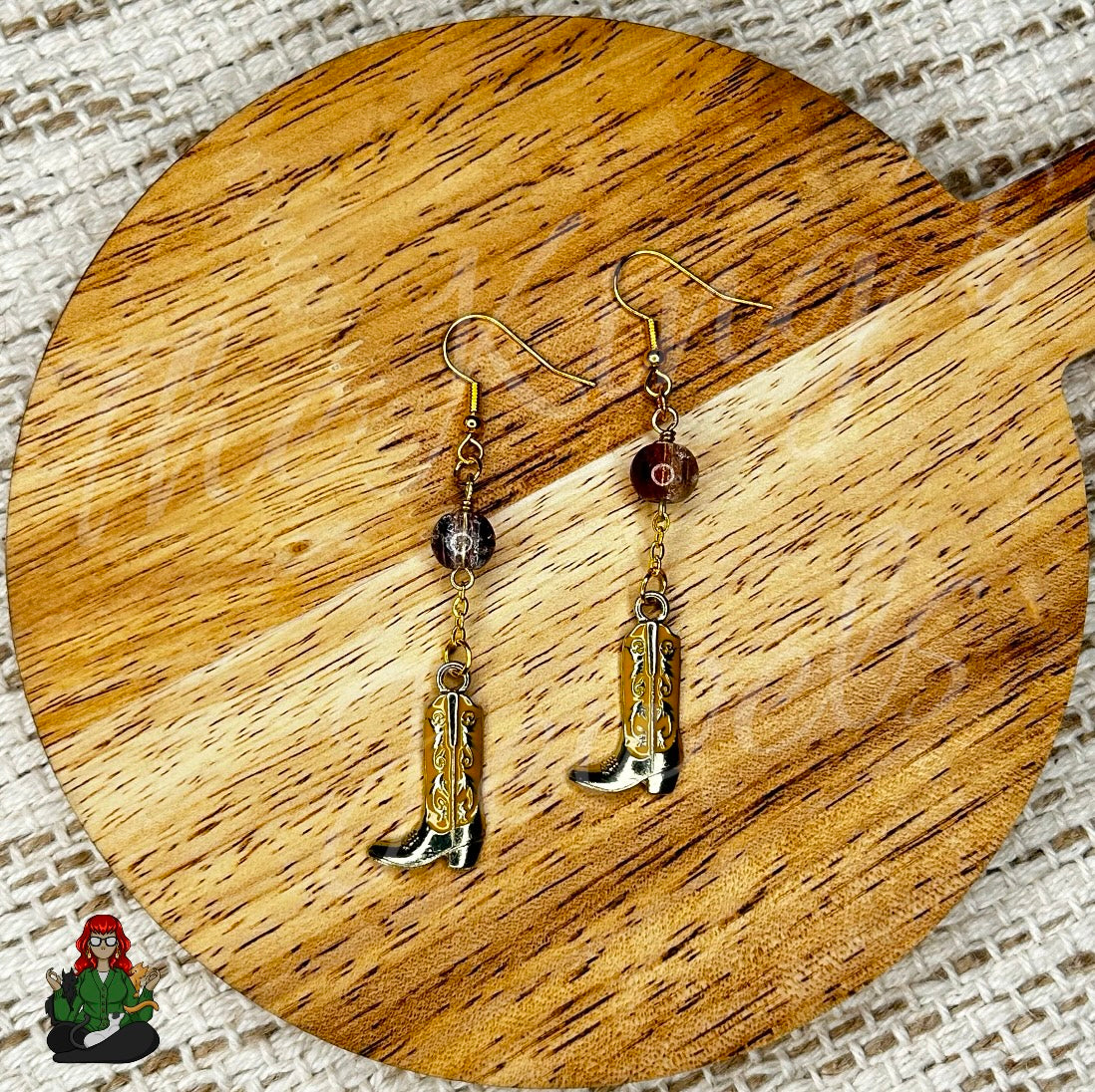 Katie - Yellow Boots & Dark Brown Crackle Bead Earrings!