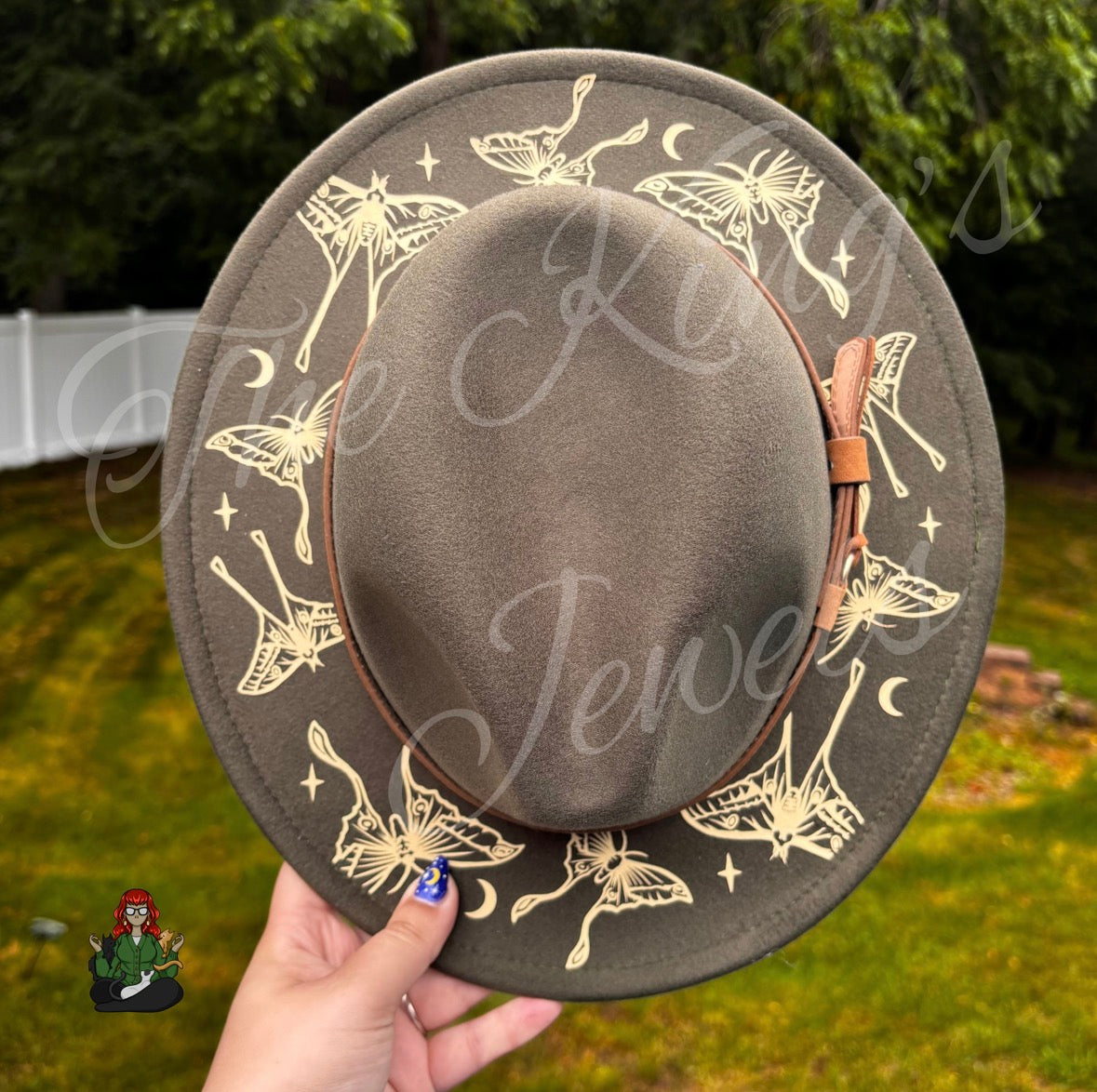Vegan Felt Wide Brim Olive & Cream Lunar Moth Hats!