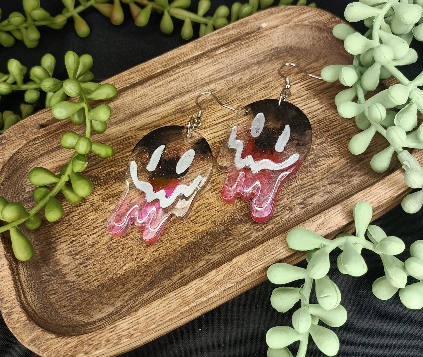 Neon Pink & Black Smiley Earrings!