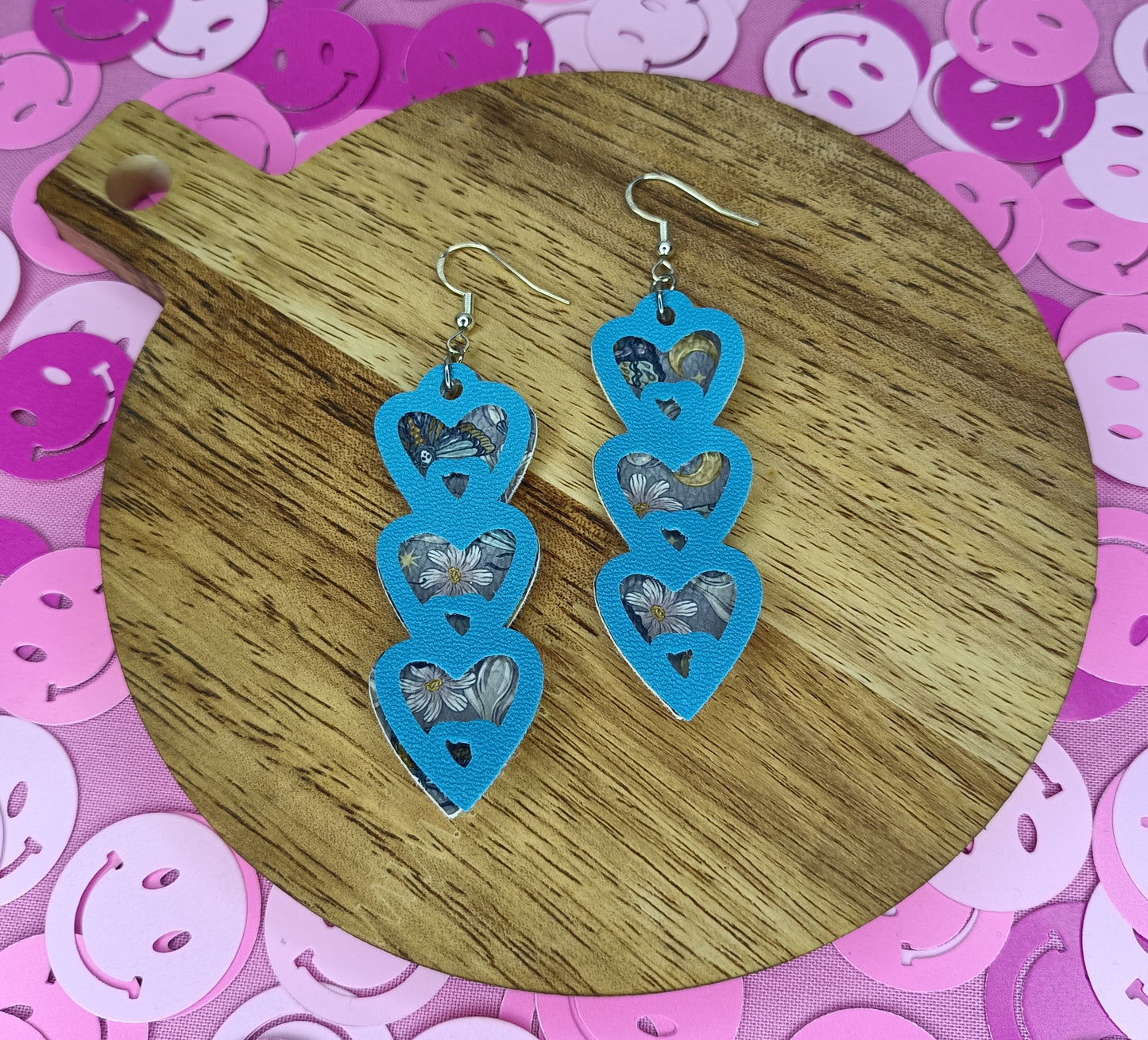 Violet - Blue & Lunar Moth Print Double Layer Earrings!